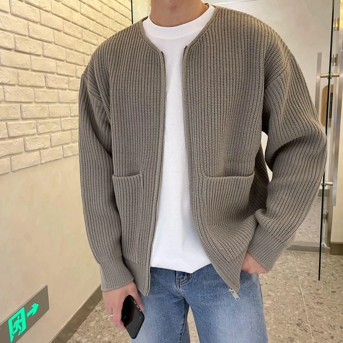 Men Zip Up Knitted Cardigan