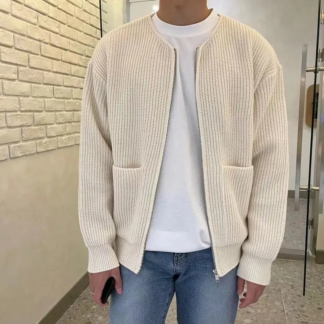 Men Zip Up Knitted Cardigan