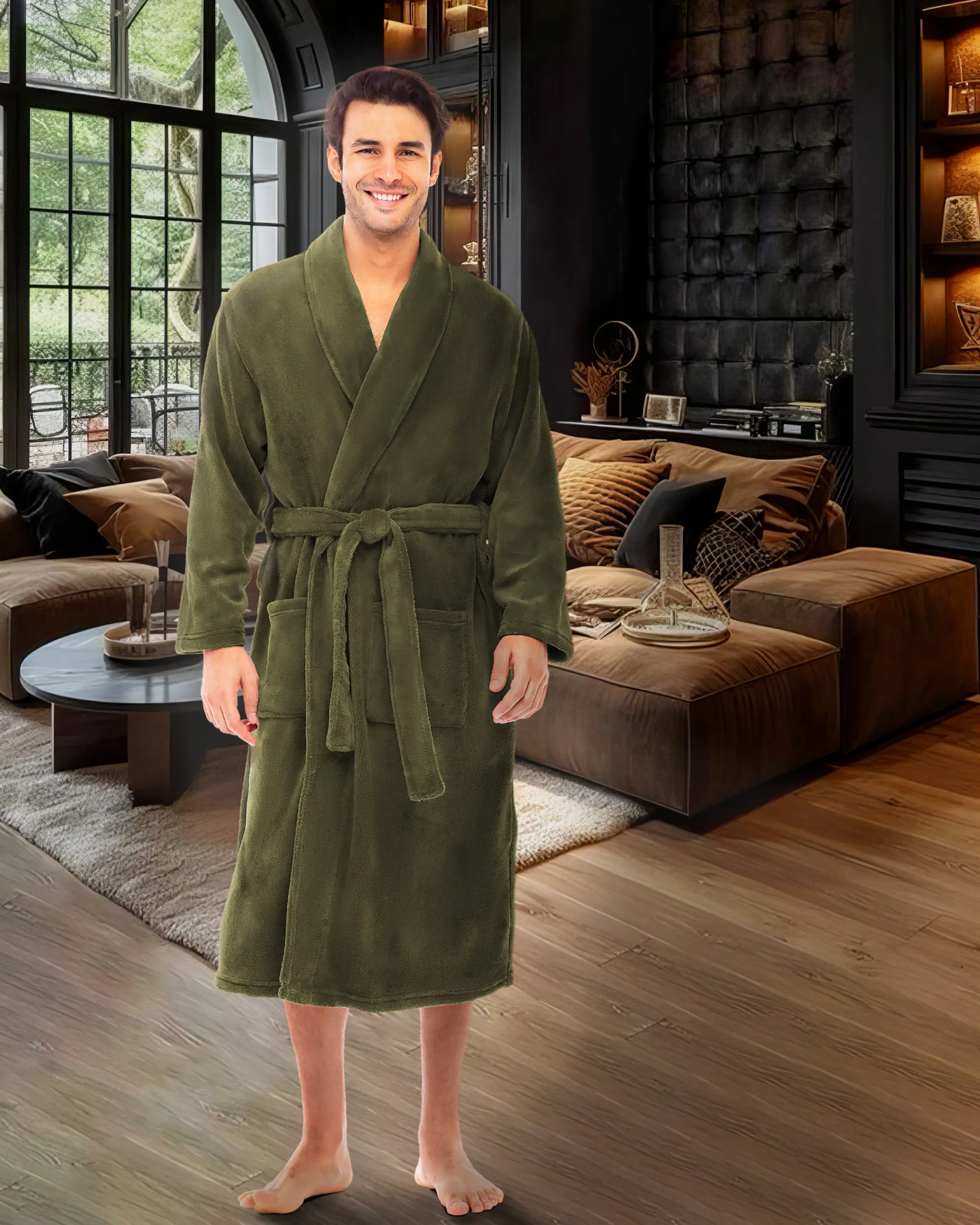 Men's Classic Winter Robe, Plush Fleece Bathrobe