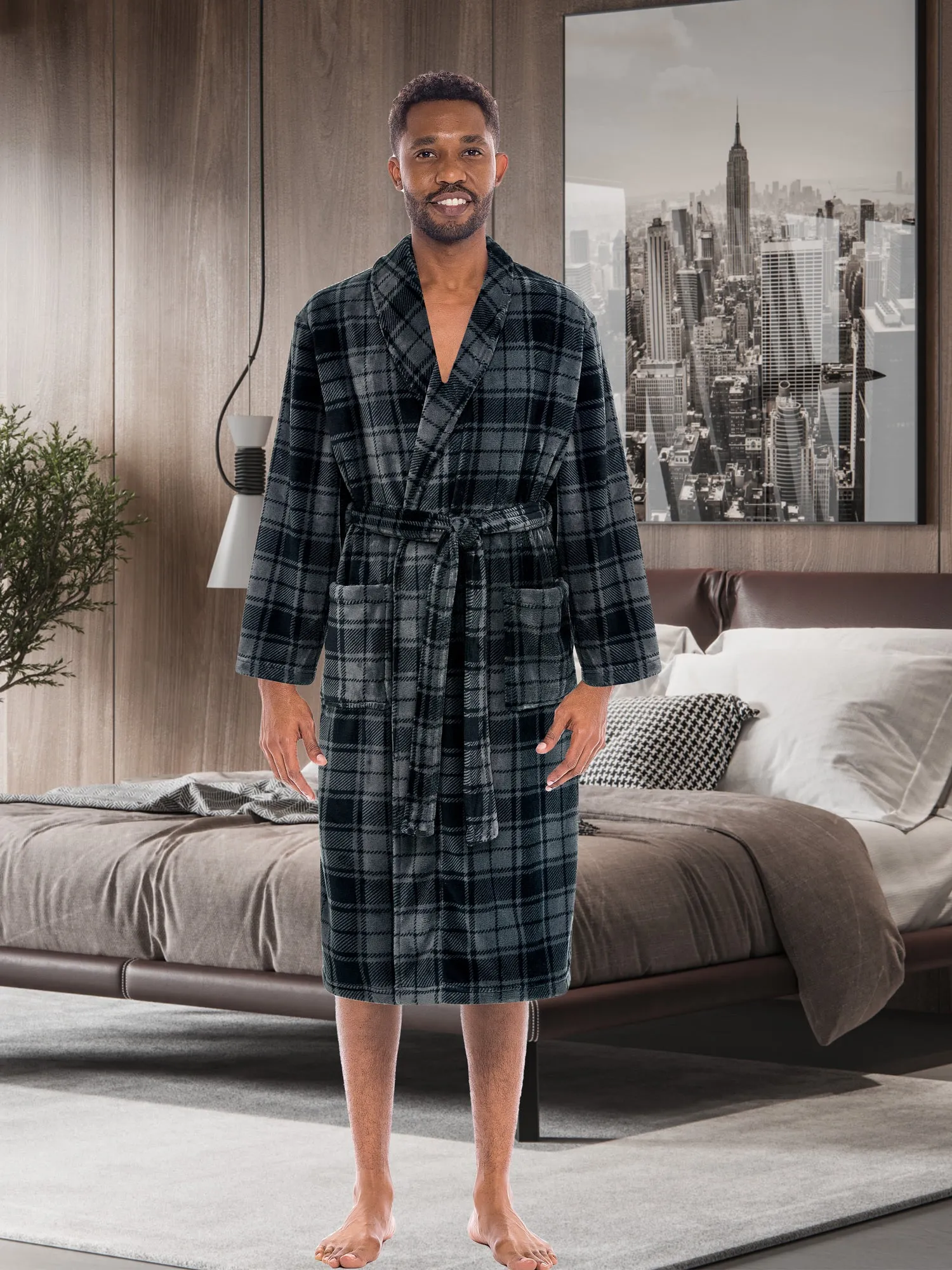 Men's Classic Winter Robe, Plush Fleece Bathrobe