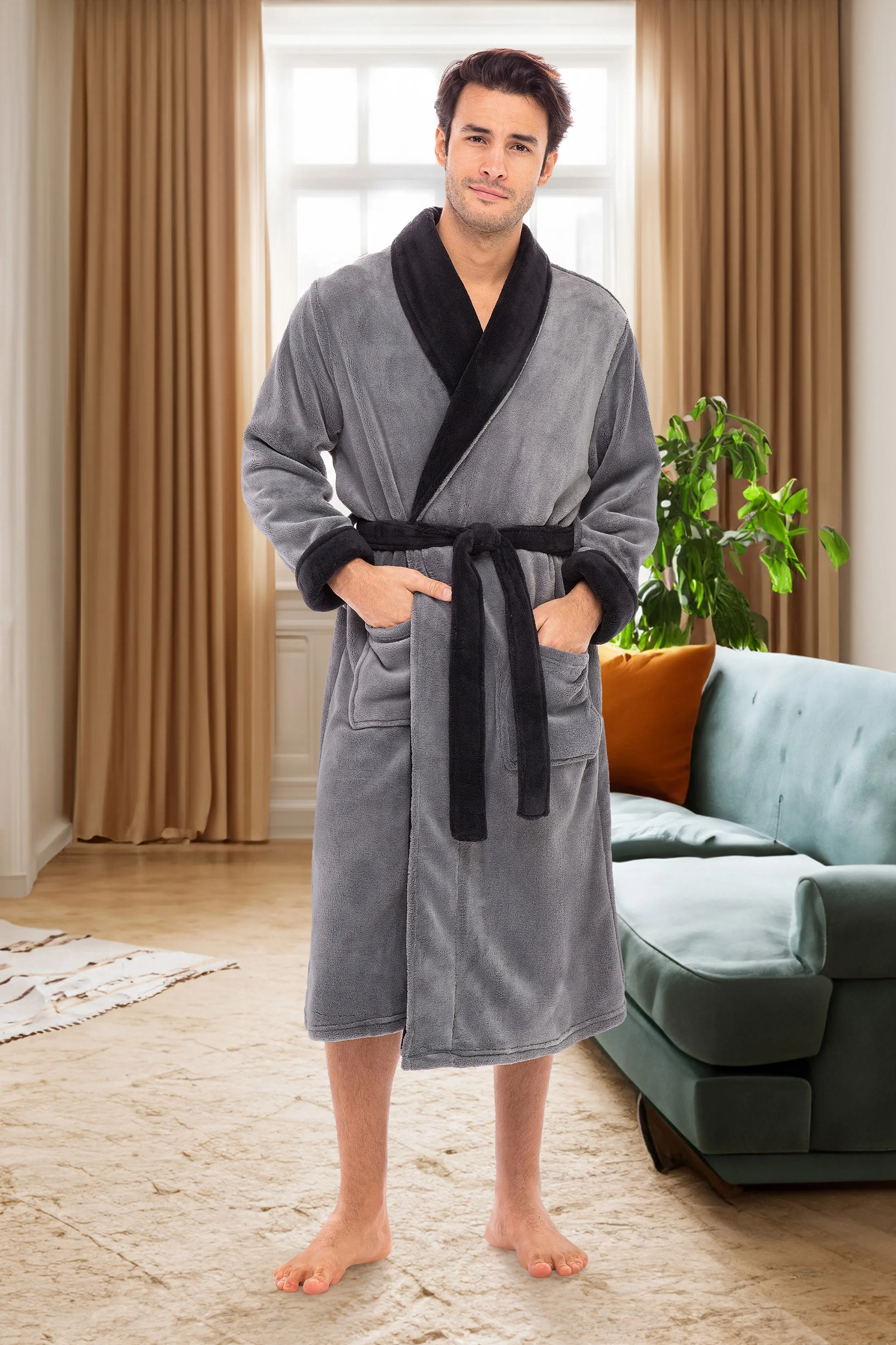 Men's Classic Winter Robe, Plush Fleece Bathrobe