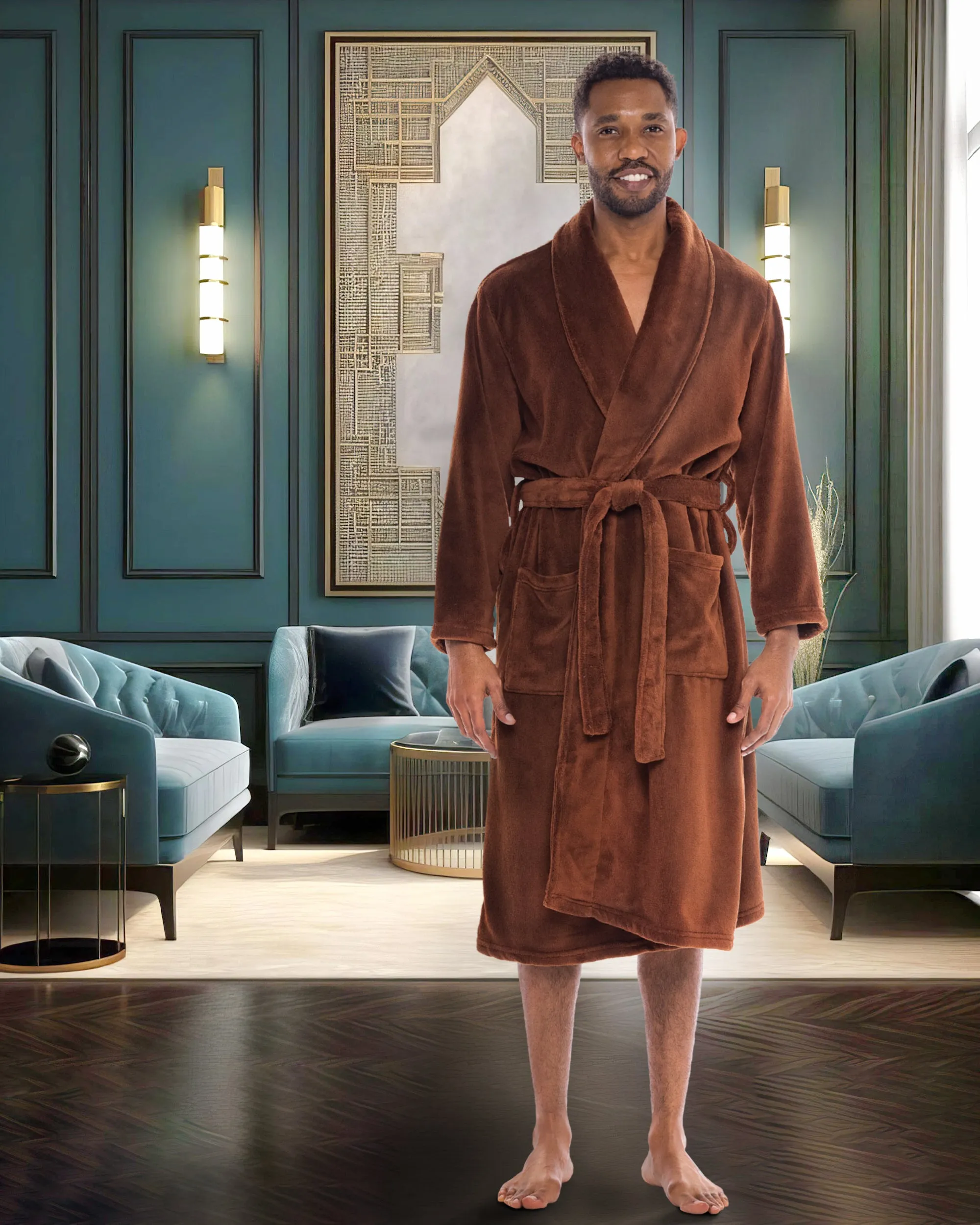 Men's Classic Winter Robe, Plush Fleece Bathrobe