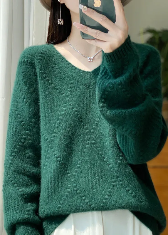 New Blackish Green V Neck Thick Woolen Sweaters Winter RS018