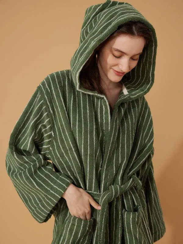 Organic Cotton Striped Bathrobe Green