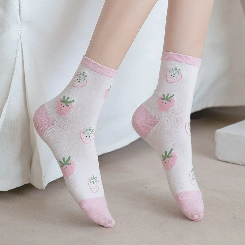 Pink Strawberry Cotton Socks