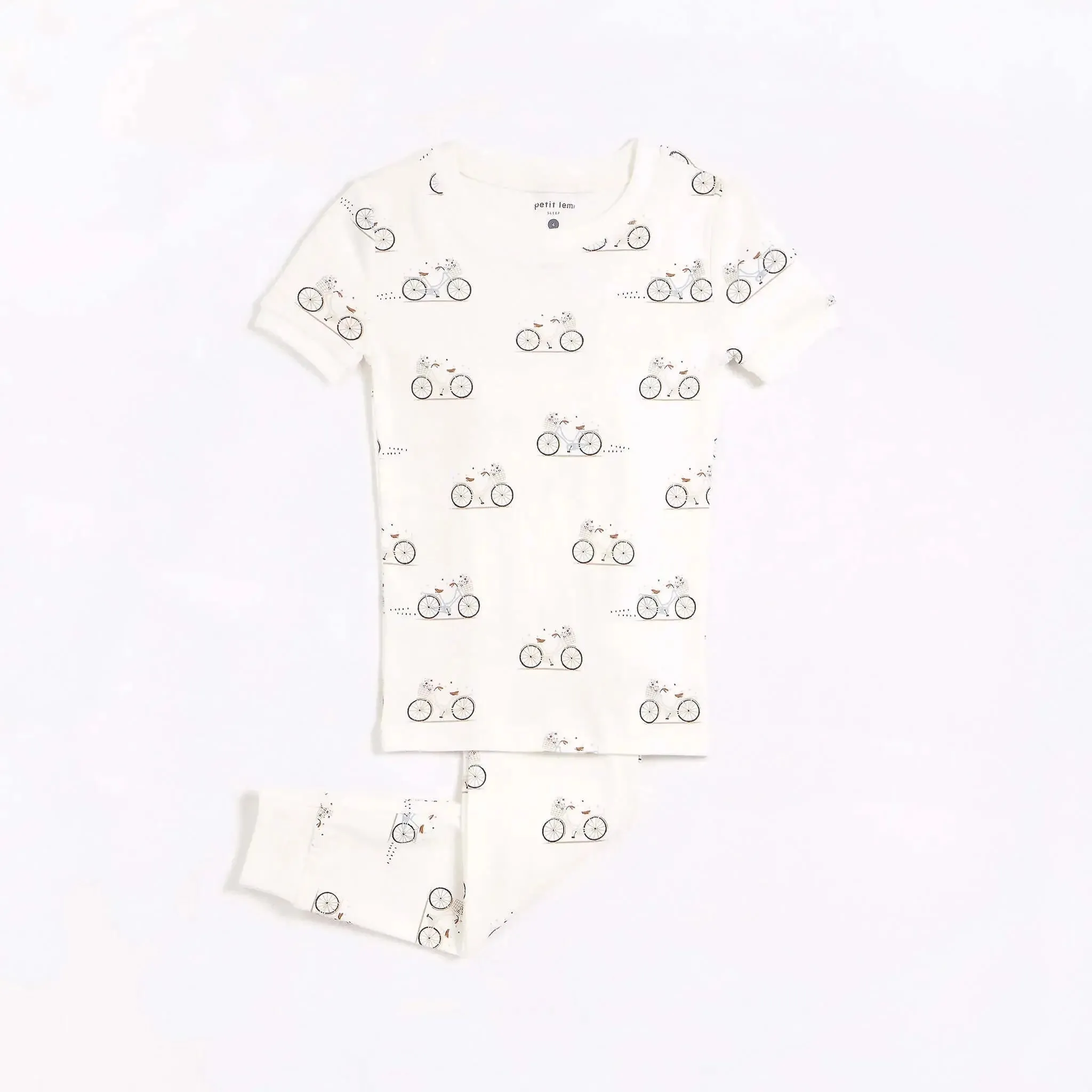 "La Bicyclette" Print on Off-White Girls Pajama Set | Petit Lem