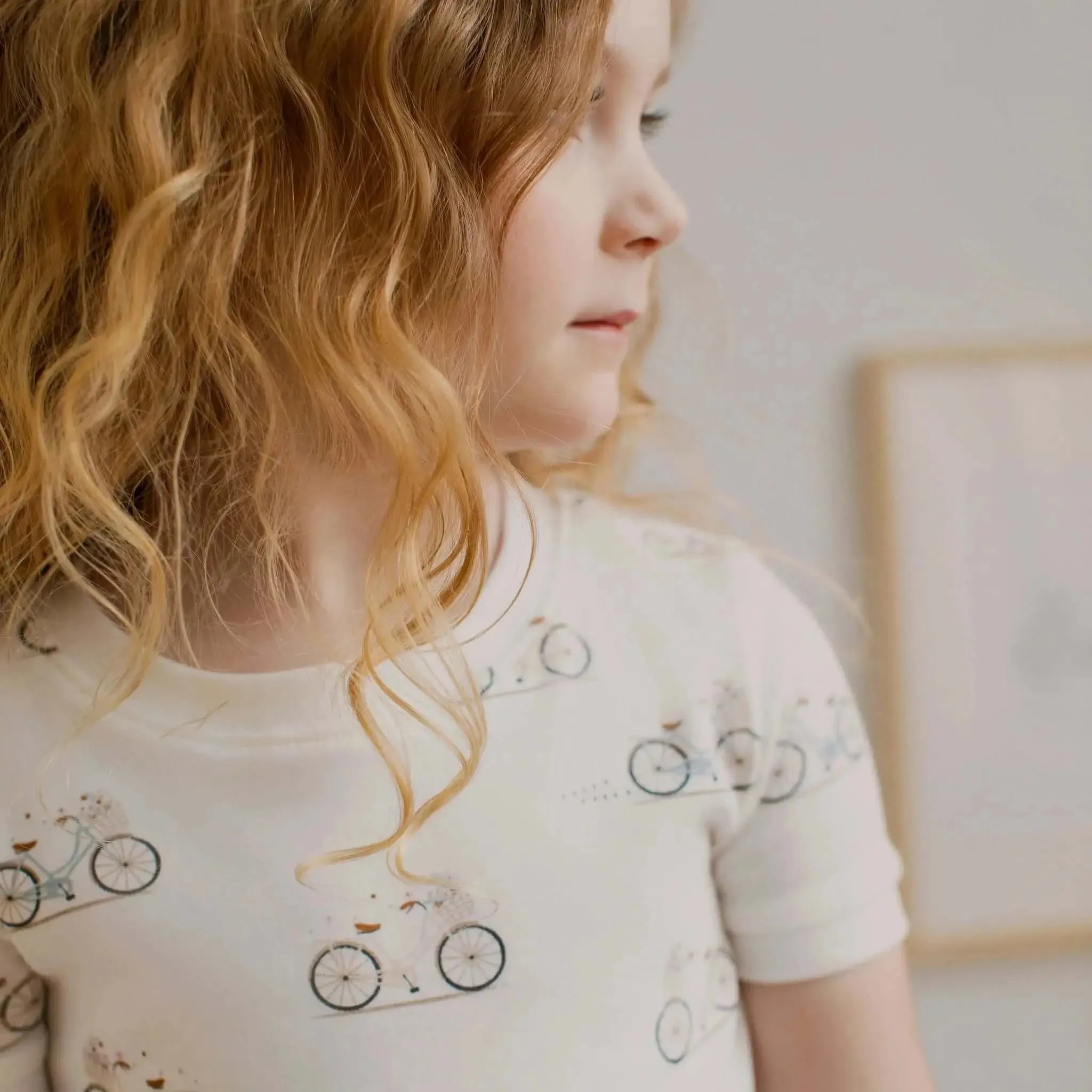 "La Bicyclette" Print on Off-White Girls Pajama Set | Petit Lem