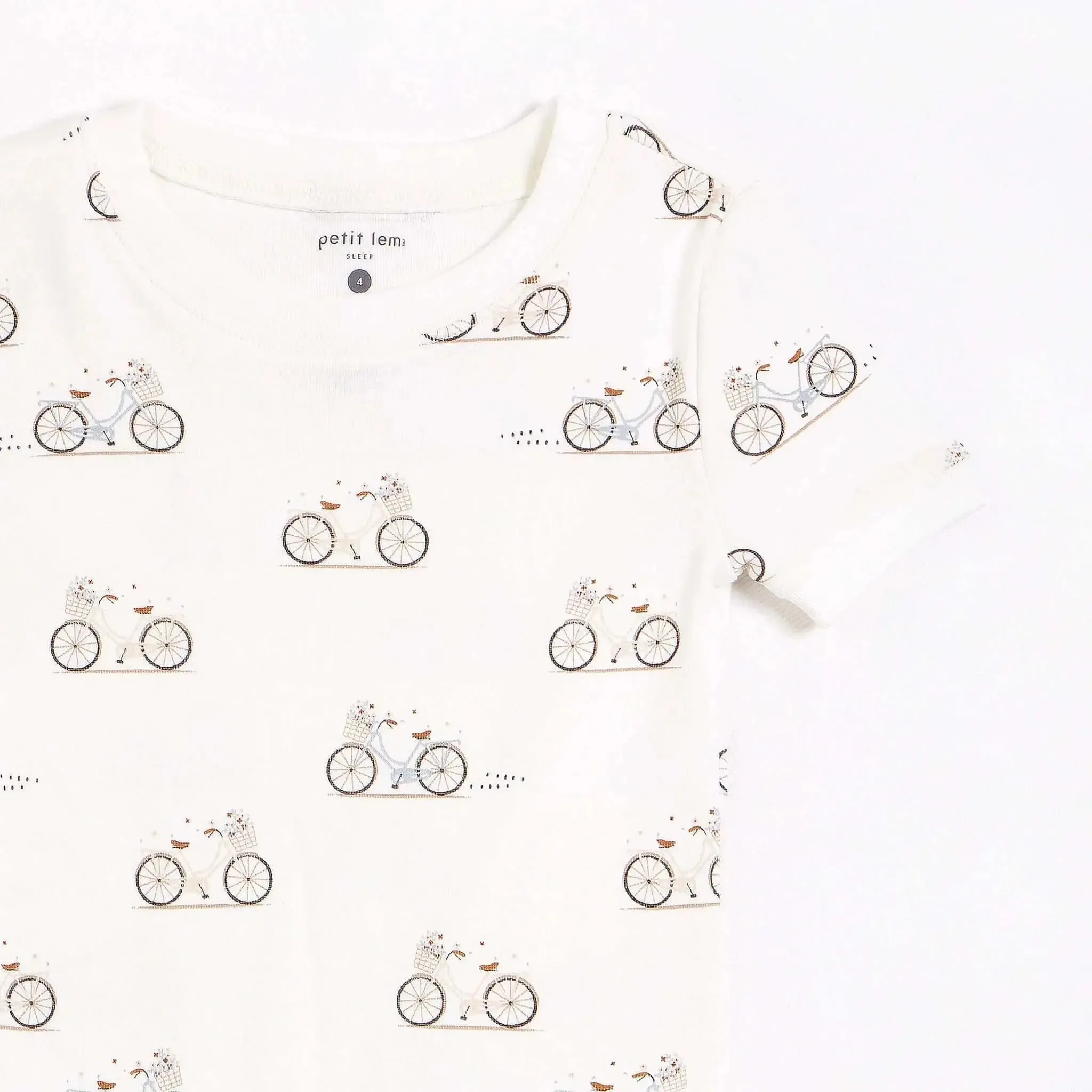 "La Bicyclette" Print on Off-White Girls Pajama Set | Petit Lem