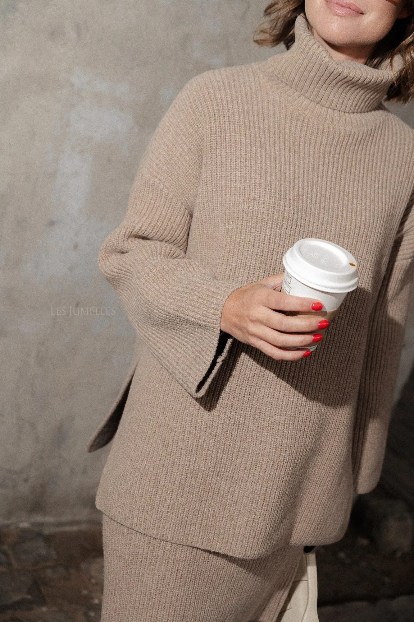 SLFMary LS long knit roll neck irish cream