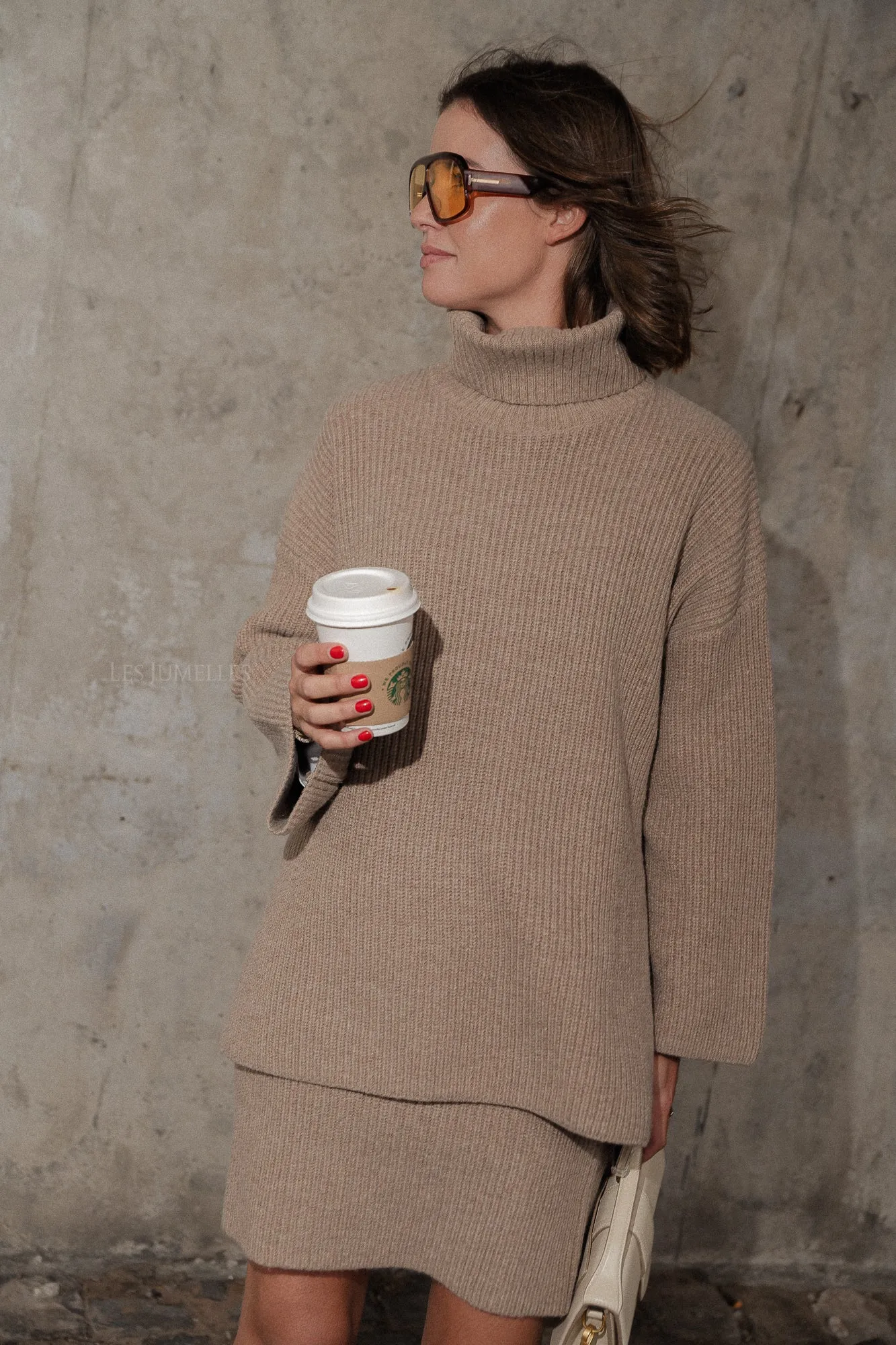 SLFMary LS long knit roll neck irish cream