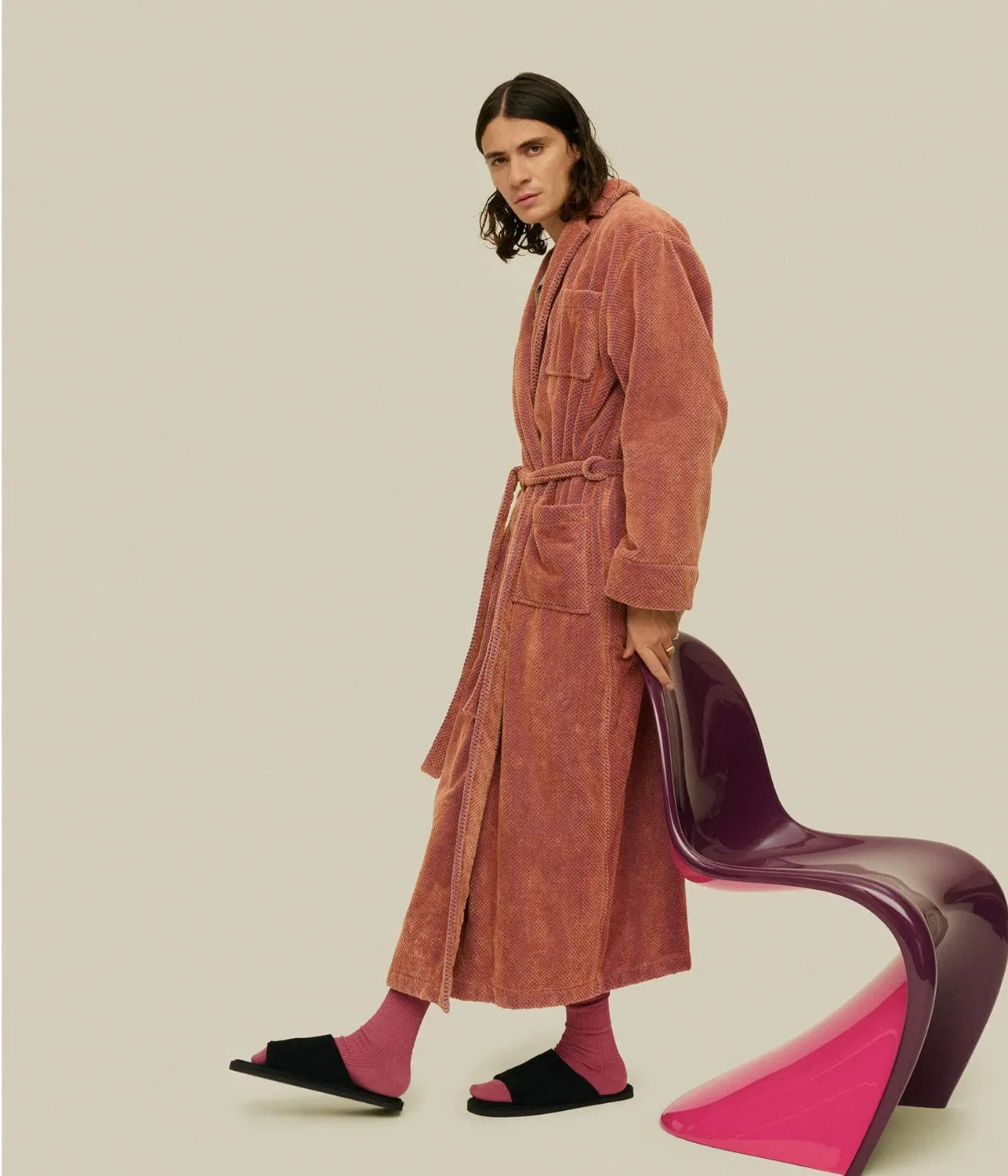 VELOUR LONG ROBE- ROZA