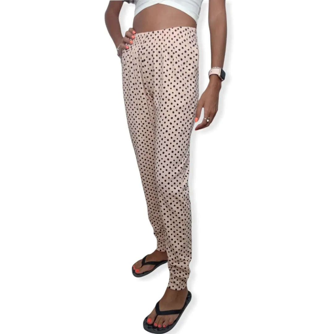 Women Pajama Pants - Pink x Black dots