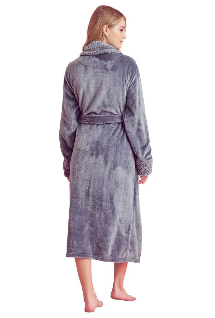 Women Plush Shawl Collar Robe, Luxury & Comfort, Lightweight & Soft, (Grey)