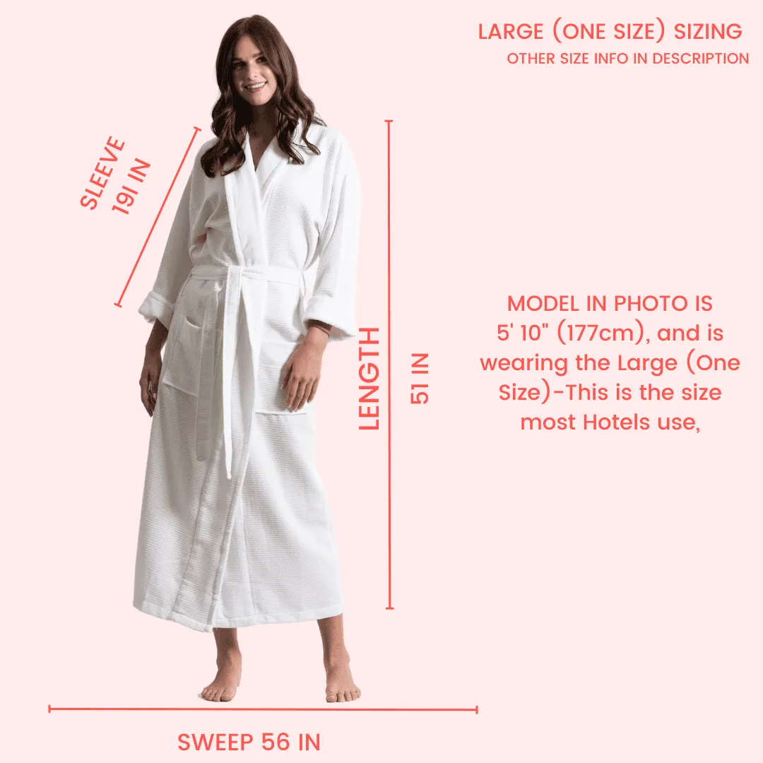 Women's Waffle Long Bathrobe, Velour Cotton Turkish Shawl Robe, Softness & Fast Dry (White)